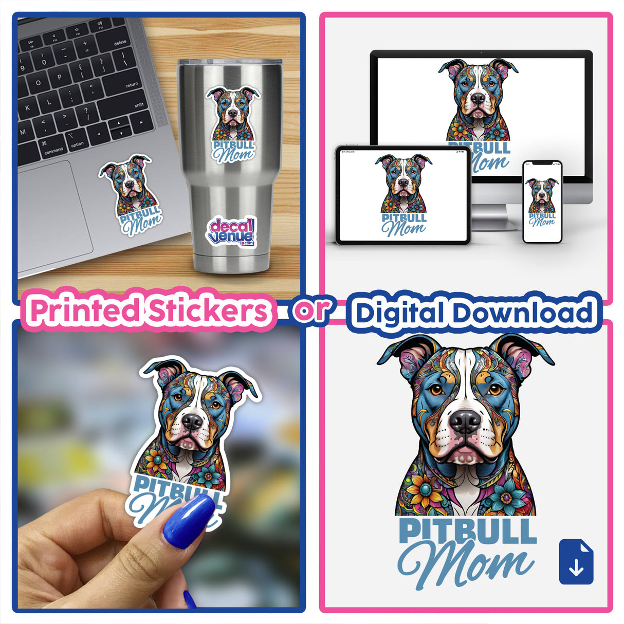 Blue Floral Pitbull Mom