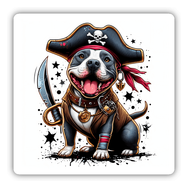 Happy Pirate Pitbull w/ Splatter Background
