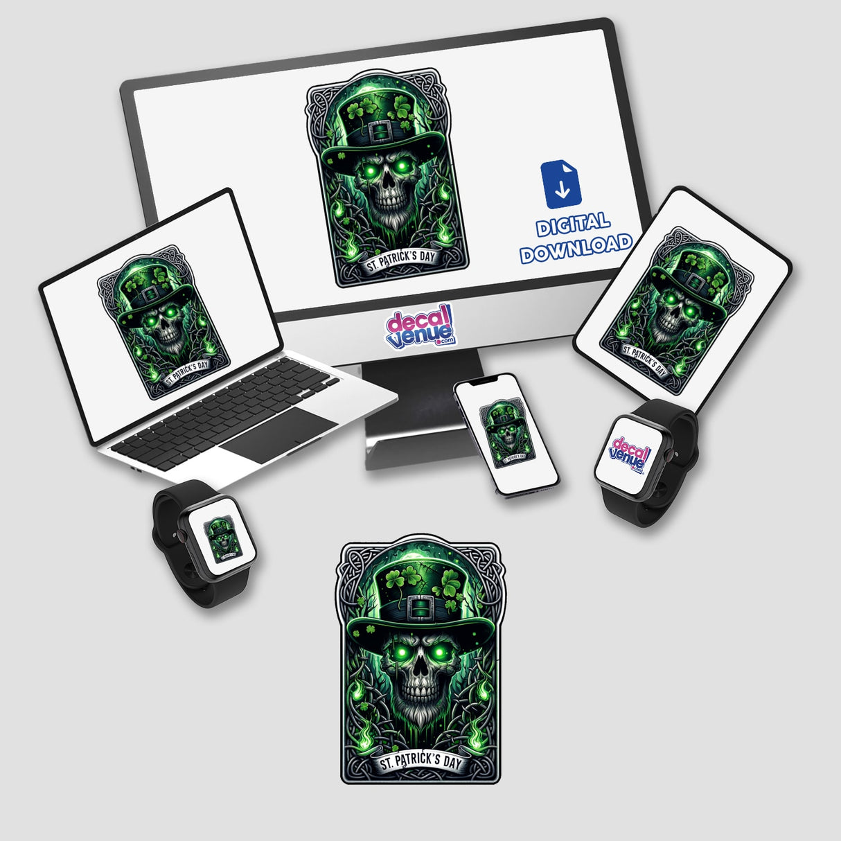 Glowing Skull in Top Hat St. Patrick's Day Digital Sticker