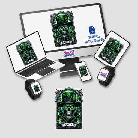 Glowing Skull in Top Hat St. Patrick's Day Digital Sticker