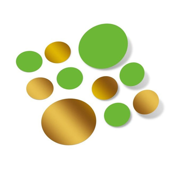 Lime Green / Metallic Gold Polka Dot Circles Wall Decals