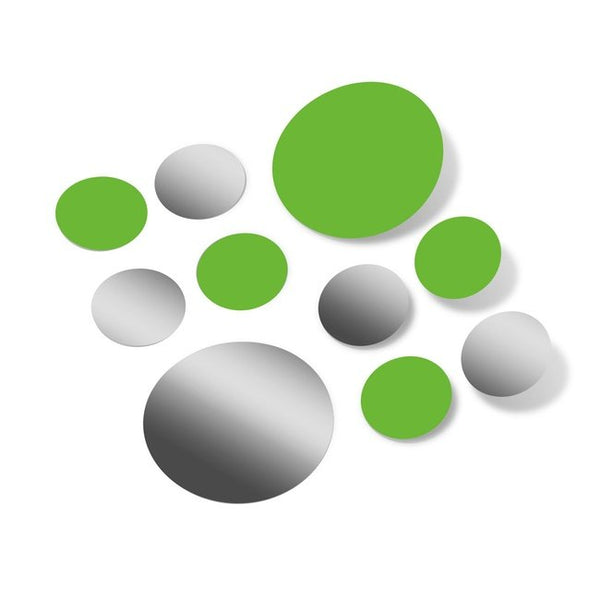 Lime Green / Metallic Silver Polka Dot Circles Wall Decals