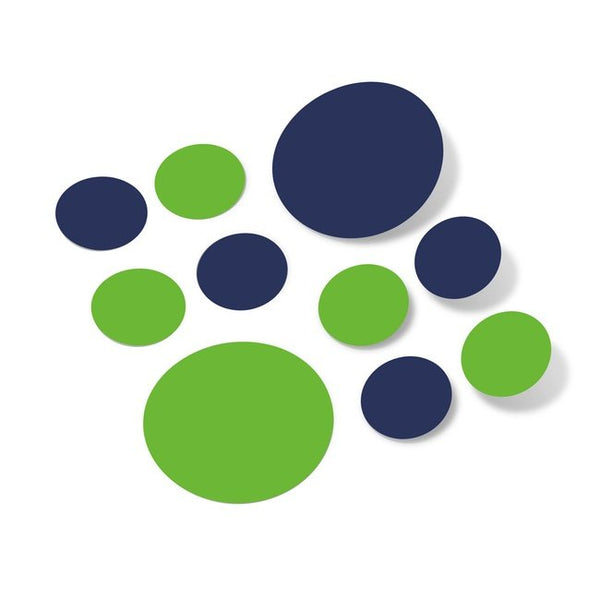 Lime Green / Navy Blue Polka Dot Circles Wall Decals