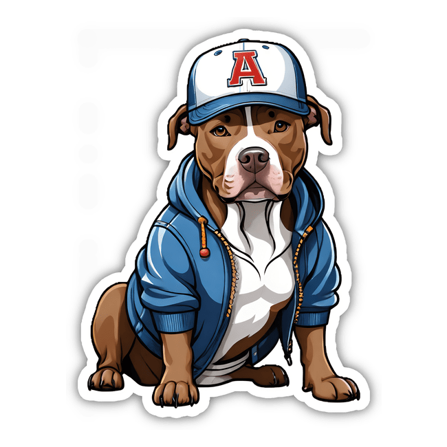 Pitbull Wearing Baseball Jacket and Hat - Letter A