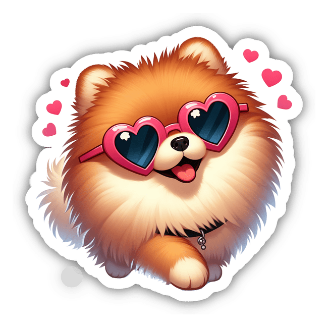 Pomeranian Fluff w/ Heart Sunglasses