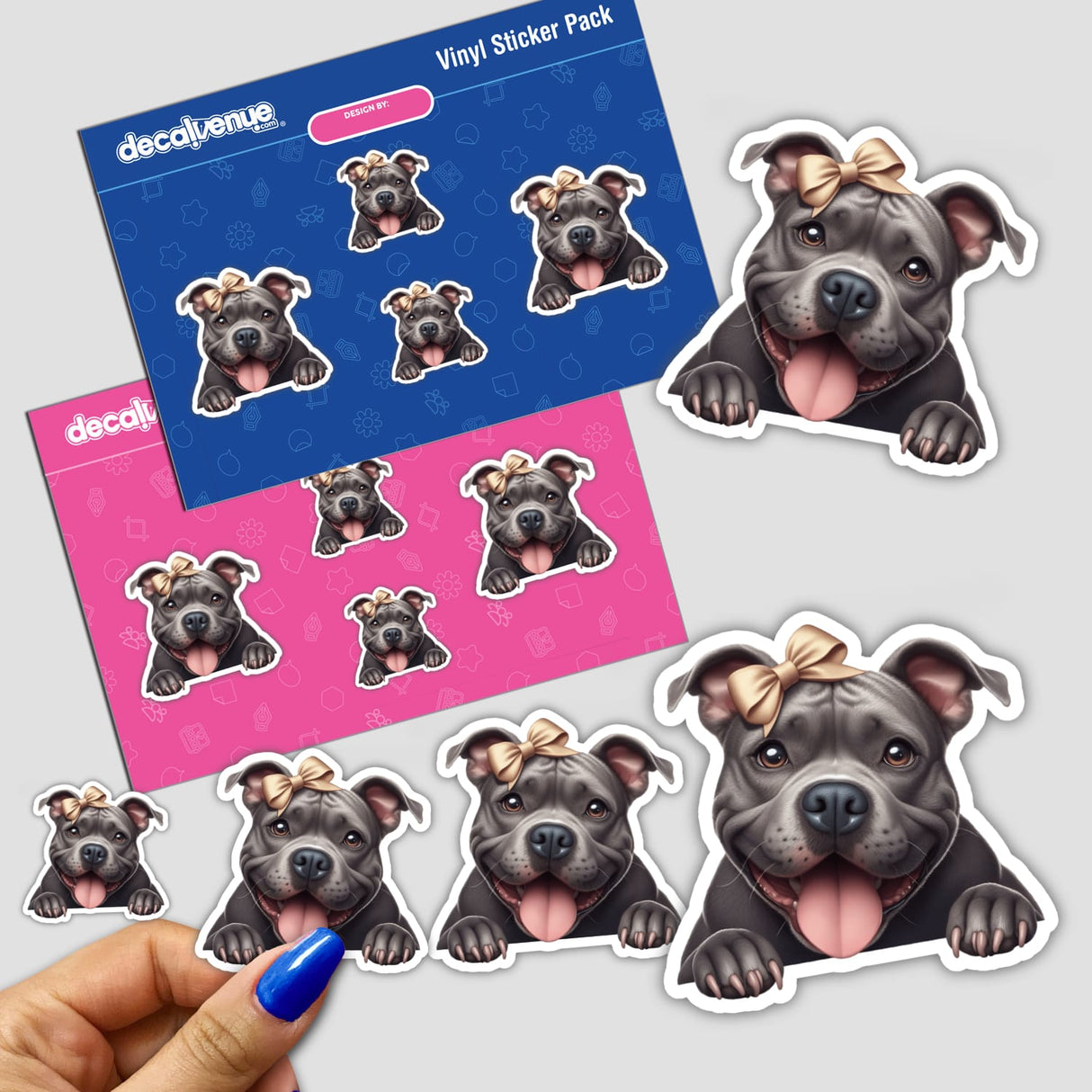 Happy Peeking Pitbull Gold Bow
