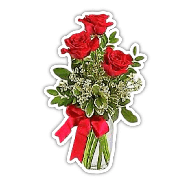Two Red Roses in a Clear Glass Vase With Greenery
