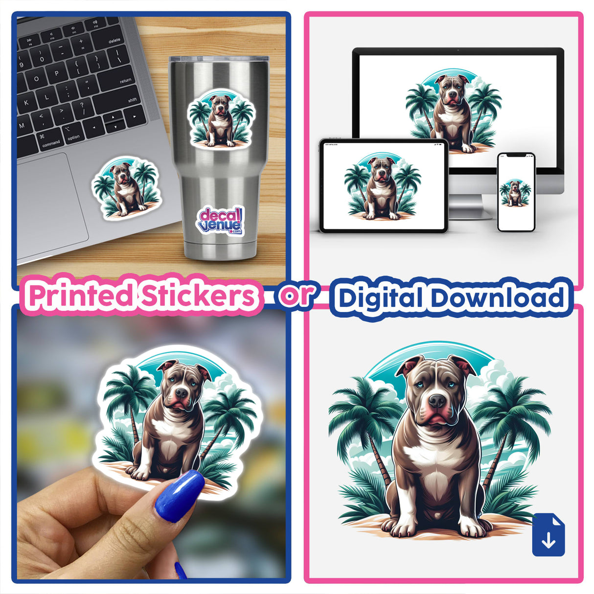 Pitbull Dog and Palm Trees