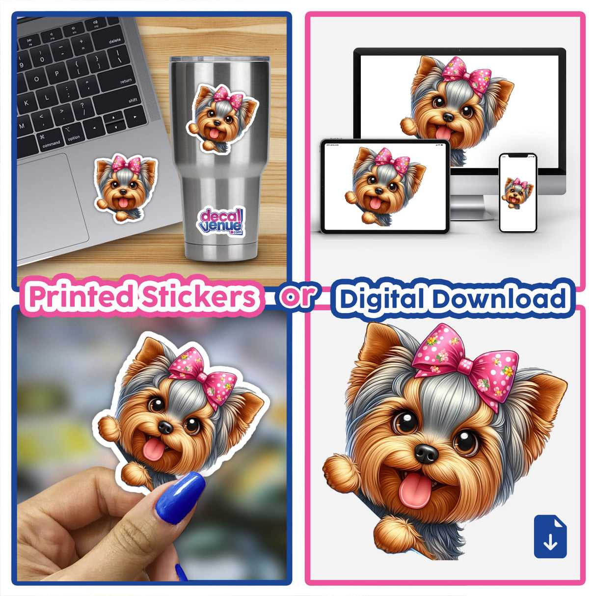 Sideways Peeking Pink Bow Yorkie