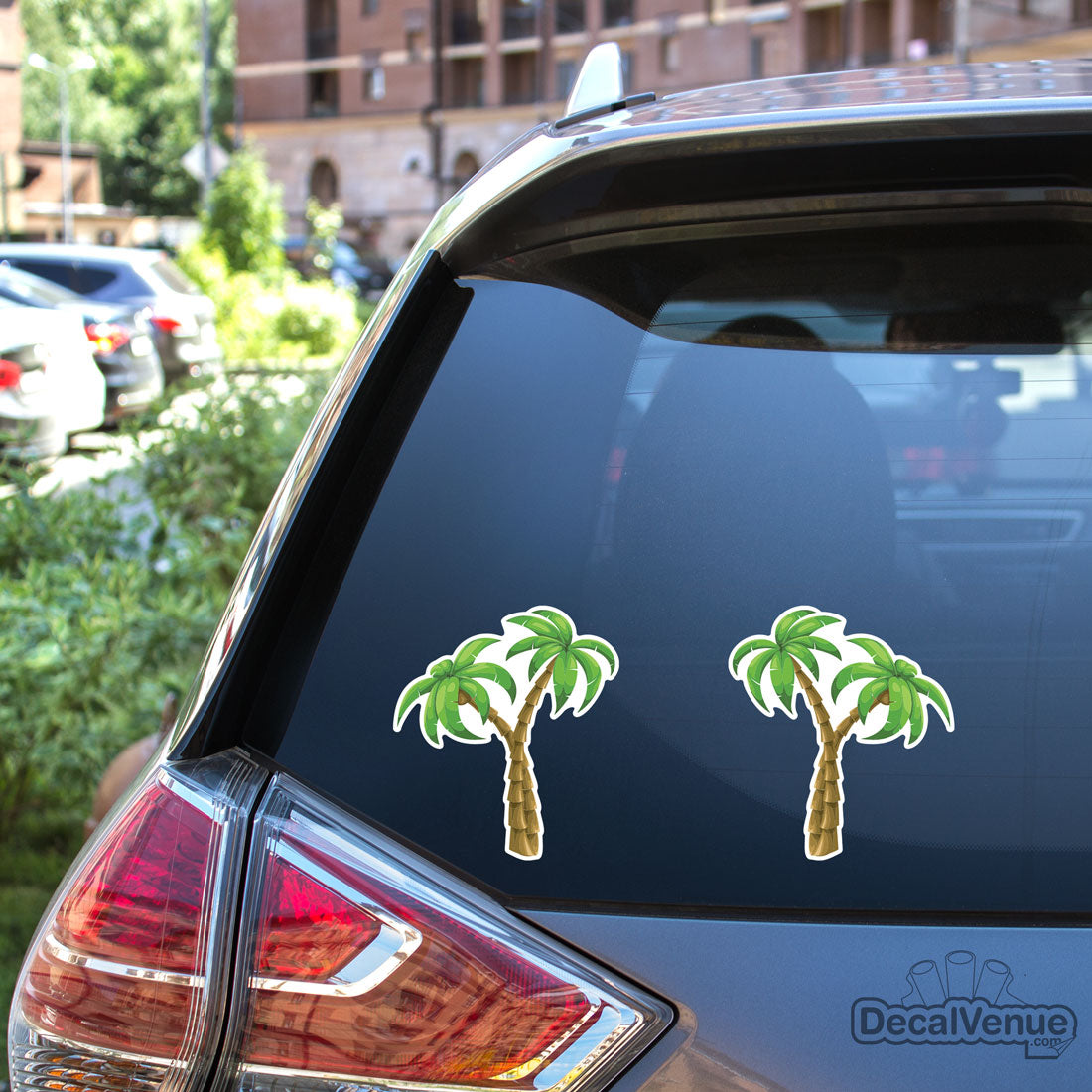 Beautiful Palm Trees Vinyl Bumper Sticker Decals (2 Pack) (Right and Left Facing)