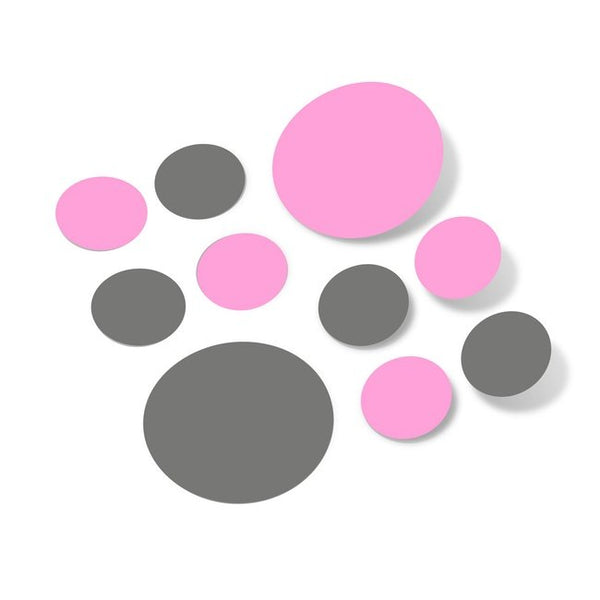 Grey / Pink Polka Dot Circles Wall Decals