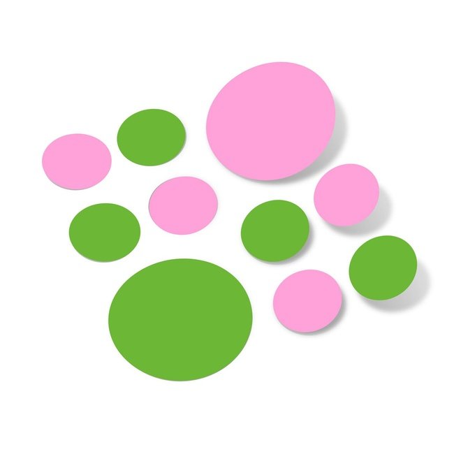 Lime Green / Pink Polka Dot Circles Wall Decals