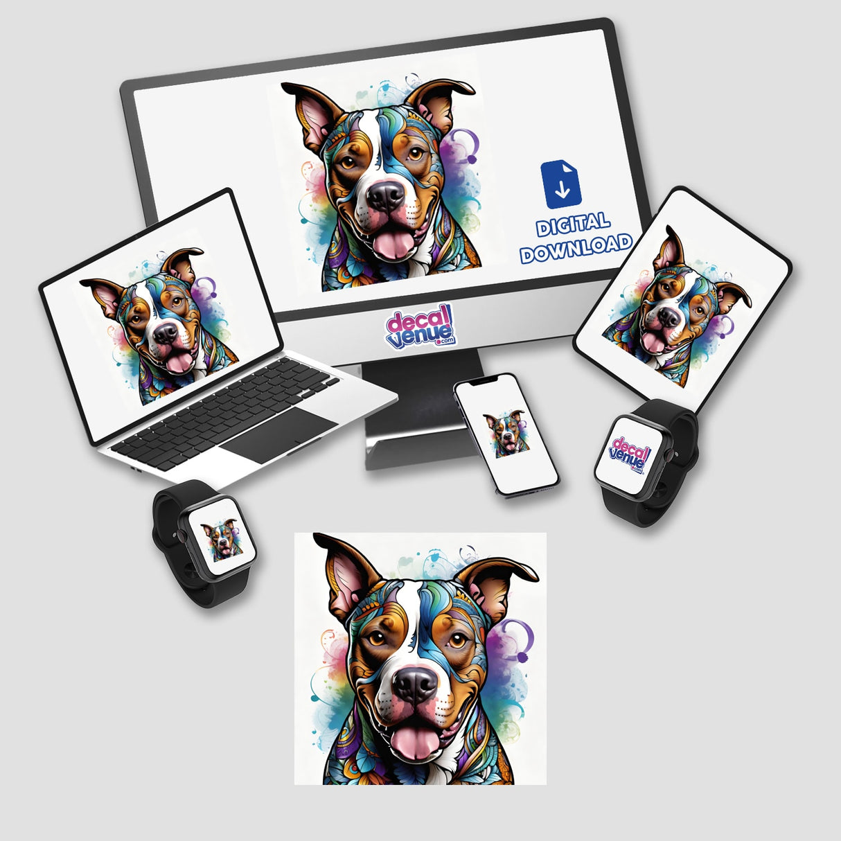 Happy Colorful Pitbull Pastel Swirls