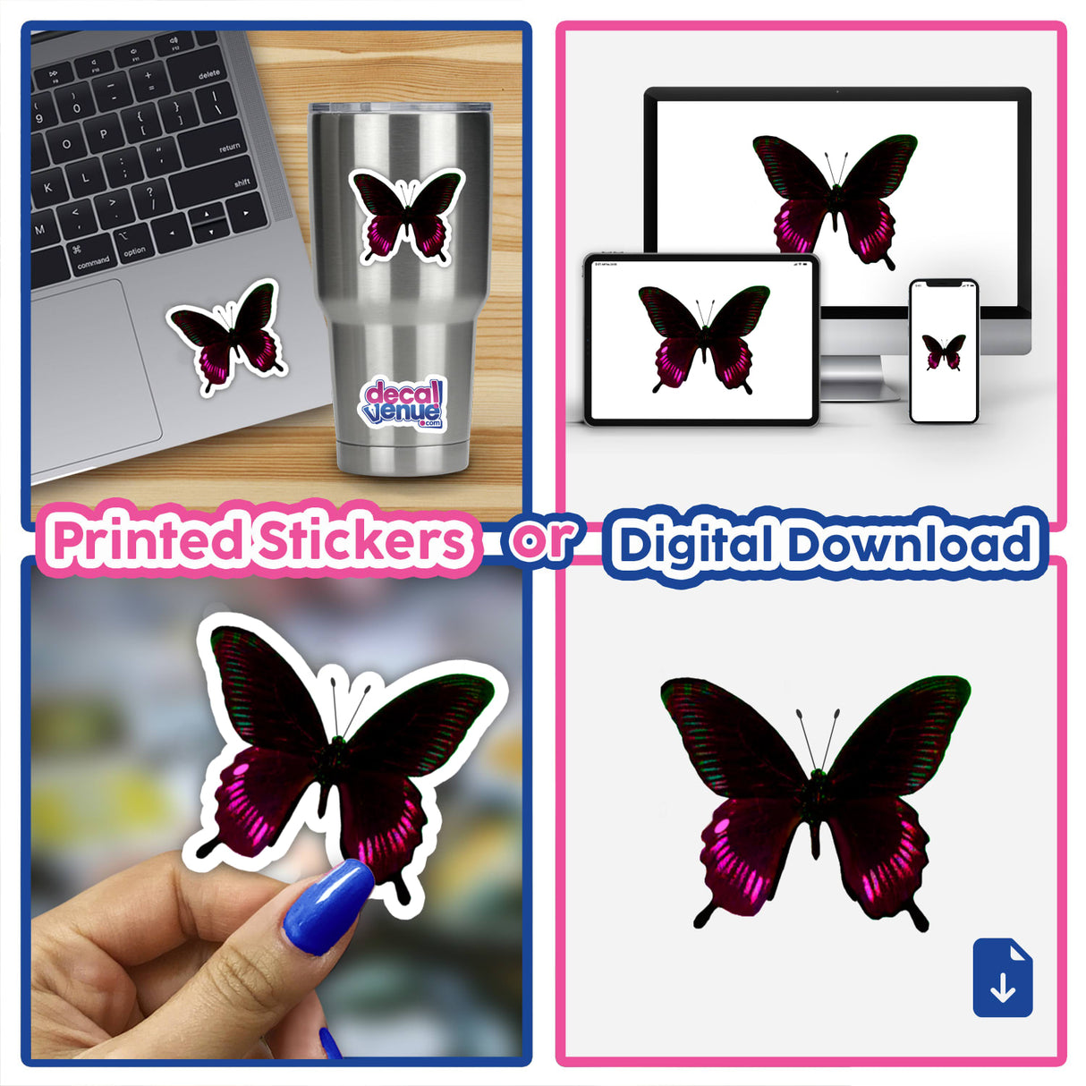 BLACK, MAGENTA, AND GREEN BUTTERFLY