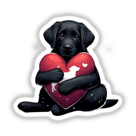 Black Lab Dog Hugging Heart Pillow II