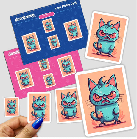 Adorable Angry Cat: Vibrant digital artwork stickers featuring an expressive feline with a comical yet fierce expression, designed to showcase your unique style.