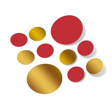 Red / Metallic Gold Polka Dot Circles Wall Decals