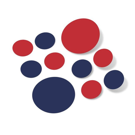 Navy Blue / Red Polka Dot Circles Wall Decals