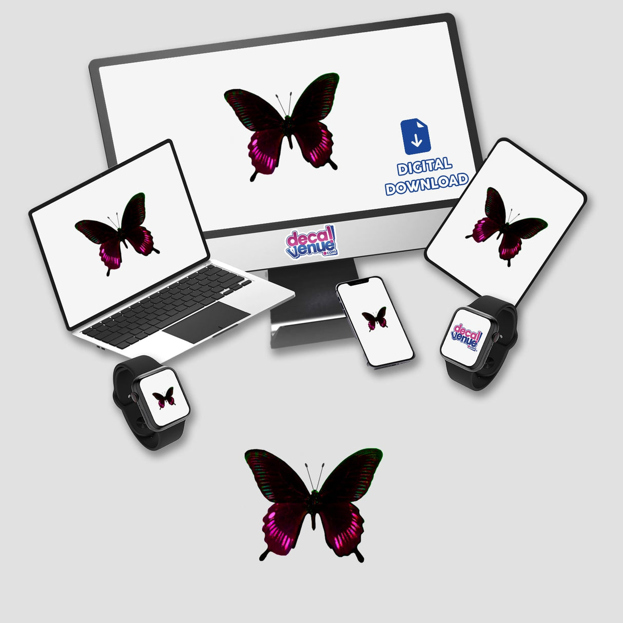 BLACK, MAGENTA, AND GREEN BUTTERFLY
