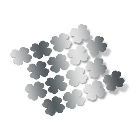 Metallic Silver Shamrock Vinyl Wall Decals - Decorative floral shapes in silver and gray tones against a white background.