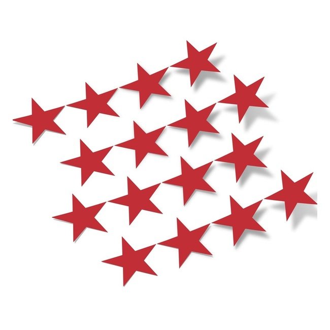 Red star vinyl wall decals in a scattered arrangement on a white background
