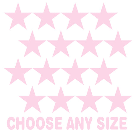 Baby Pink Stars Vinyl Wall Decals - Decorative star-shaped wall stickers in a soft, baby pink color that can be arranged in various patterns.