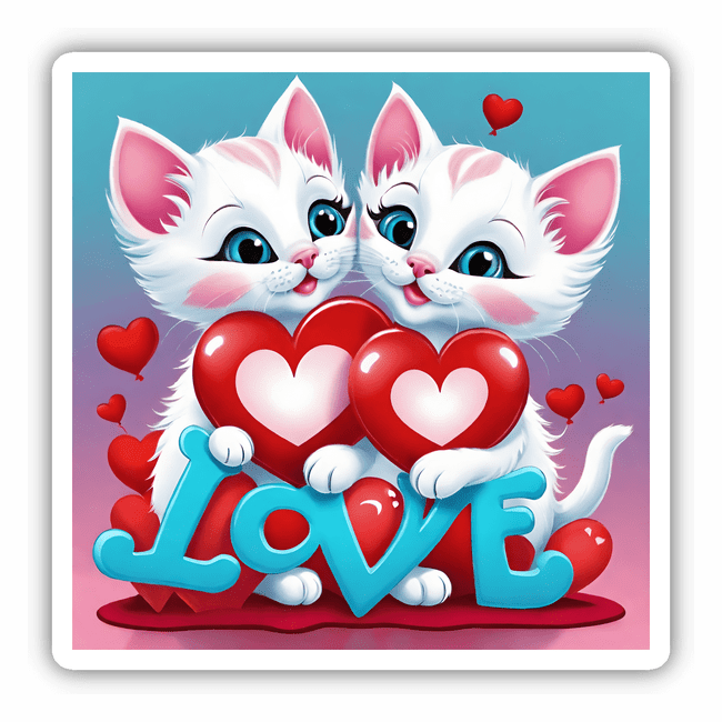 White Kittens Love Hearts