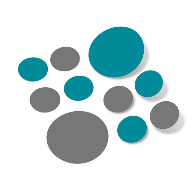 Grey / Turquoise Polka Dot Circles Wall Decals