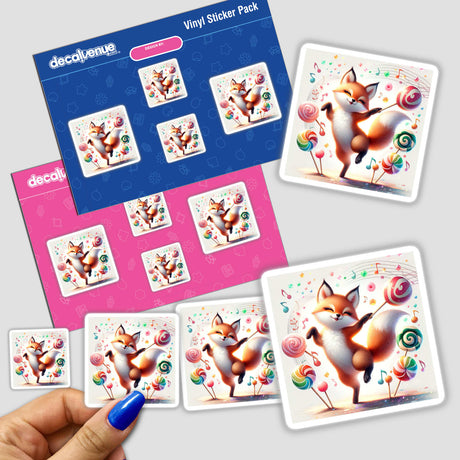 Dancing fox surrounded by candy