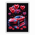 Red Sports Car with Heart Balloons and Roses