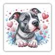 Blue and Red Hearts Watercolor Pitbull