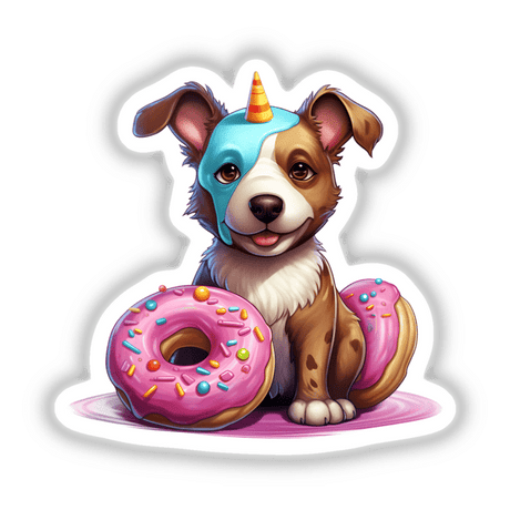 Adorable dog in unicorn costume with donut