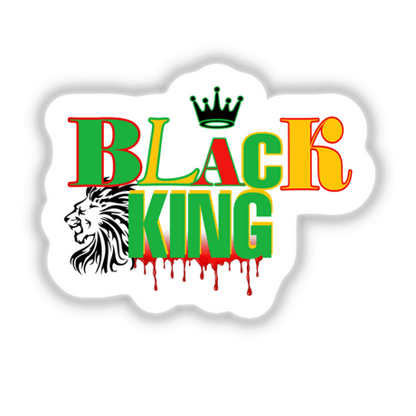 Lion head crowned logo titled African American Black King, available as stickers or digital artwork from Decal Venue.
