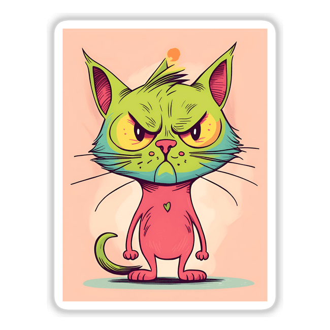 Adorable angry cartoon cat with vibrant colors and expressive features