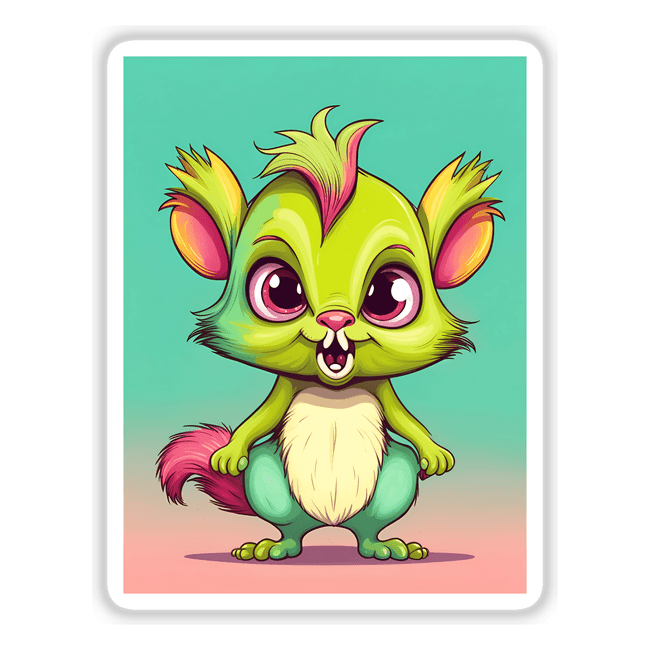 Adorable cartoon creature with large eyes and vibrant fur in a digital artwork image.