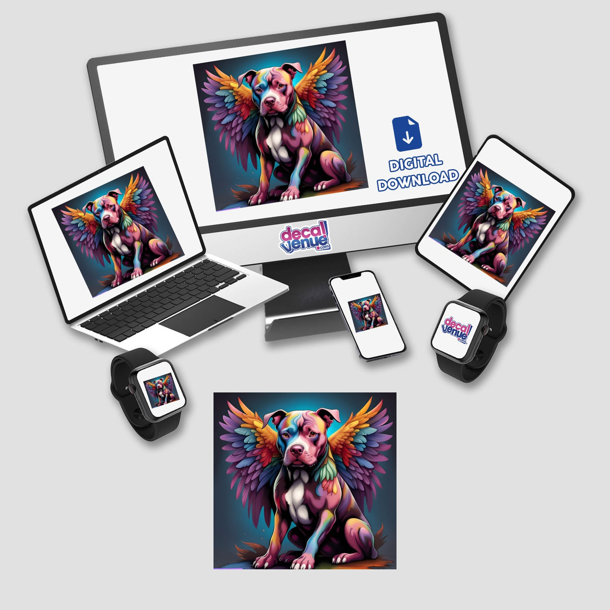 Colorful Pitbull Angel w/Background