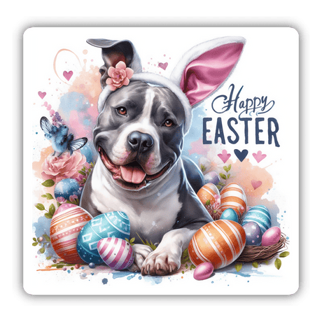 Watercolor Happy Easter Pitbull