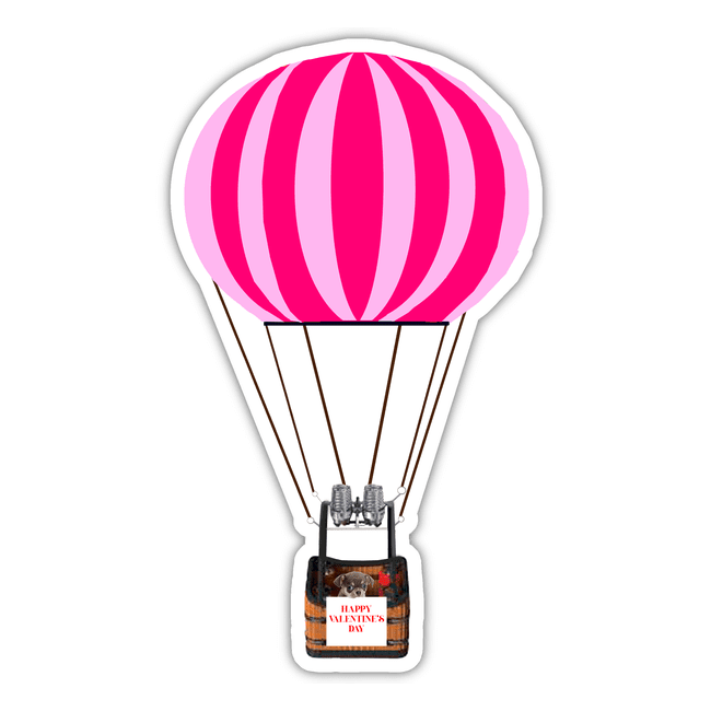 HOT AIR BALLOON WITH DOG HOLDING HAPPY VALENTINE'S DAY SIGN